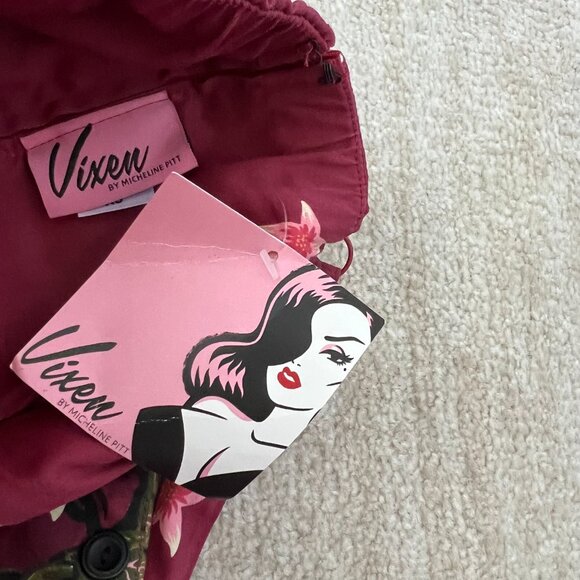 NWT Vixen by Micheline Pitt Tropical Terror Wiggle Faux Wrap Midi Dress XS - Picture 9 of 9